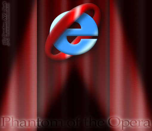 Призрак Оперы / юмор, коллаж, графика, рекламная пародия, логотип, Internet Explorer, Opera, занавес, софиты, опера, призрак
